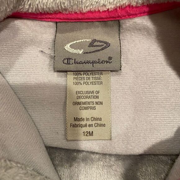 Champion Furry Fleece Gray Bright Pink Jacket Size 12 Month - Picture 4 of 7
